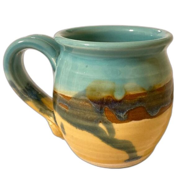 MILO Artist Signed Pottery Ceramic Coffee Cup Mug Earthtones Landscape 4 x 5 in - Picture 4 of 11